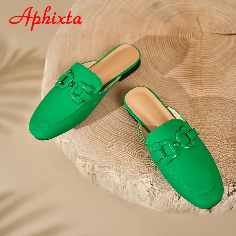 Aphixta-square toe flip flops para mulheres, chinelos clássicos, verde e laranja, mulas de praia de calcanhar plano, novo design de verão