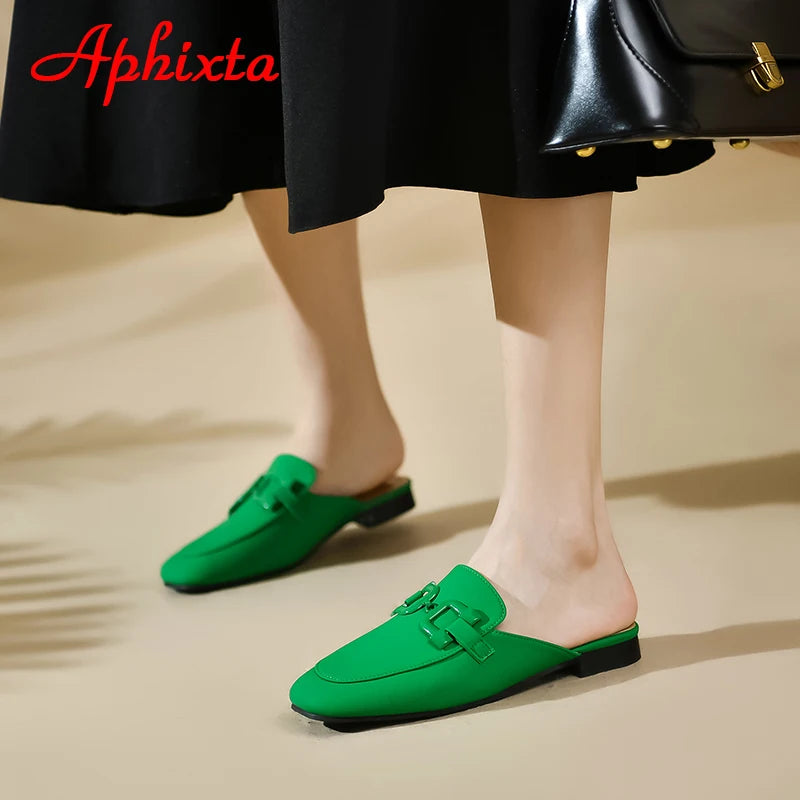 Aphixta-square toe flip flops para mulheres, chinelos clássicos, verde e laranja, mulas de praia de calcanhar plano, novo design de verão