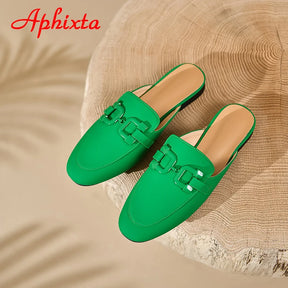 Aphixta-square toe flip flops para mulheres, chinelos clássicos, verde e laranja, mulas de praia de calcanhar plano, novo design de verão