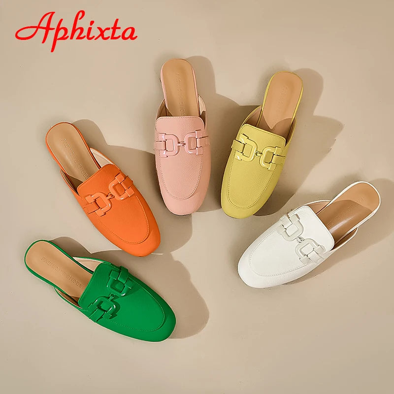 Aphixta-square toe flip flops para mulheres, chinelos clássicos, verde e laranja, mulas de praia de calcanhar plano, novo design de verão